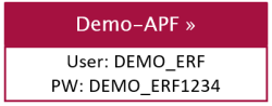 User: DEMO_ERF, Passwort: DEMO_ERF1324 User: DEMO_ERF, Passwort: DEMO_ERF1324